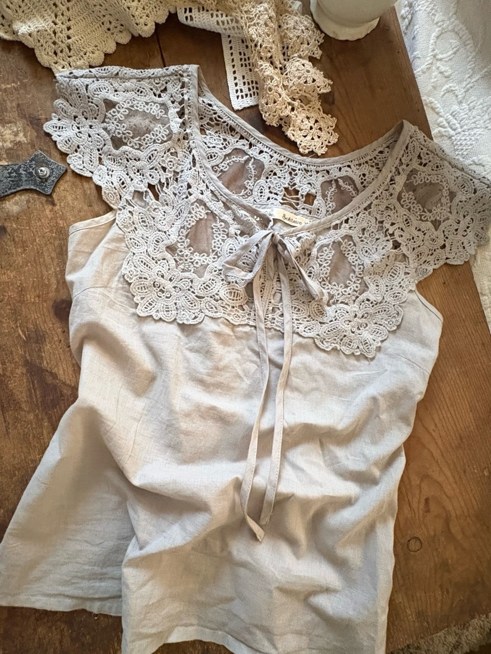 Lace Yoke Women's Top in Light Gray - Picture 1 of 1